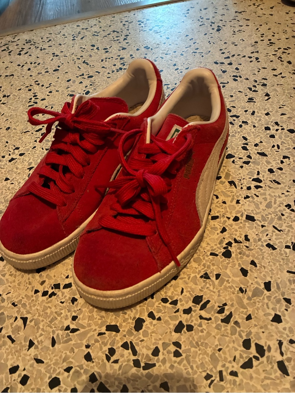 Puma Red Suede Low-Top Sneakers with White Formstrip